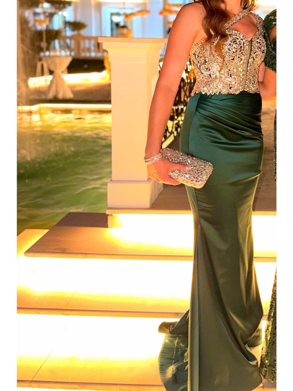 Embellished Emerald Satin Prom Dress